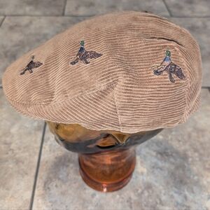Barbour Corduroy Embroidered Ducks News Boy Cap 7 3/8